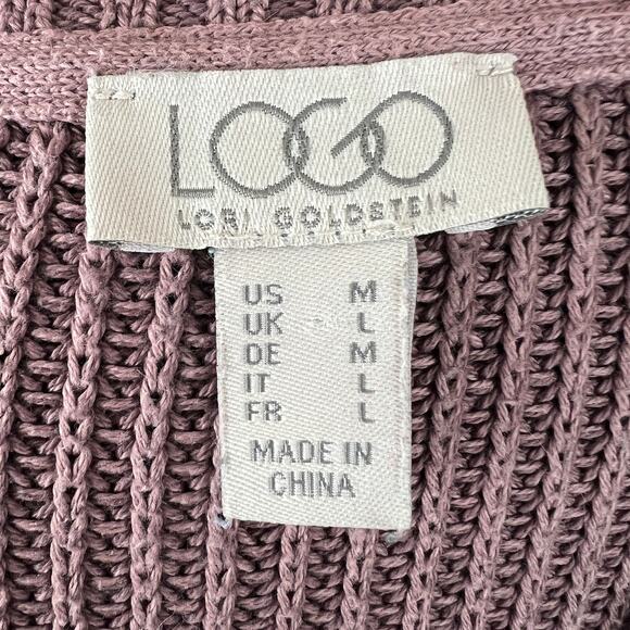 LOGO Lori Goldstein Purple Cotton Blend Asymmetric Sweater w/ Lace Godets Size M - Picture 7 of 9